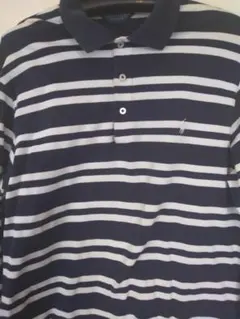 POLO GOLF 長袖ネイビー/ホワイト ストライプ ポロシャツ