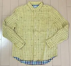 グラニフ メンズ 長袖 シャツ Lサイズ チェック 黄色 ガーゼ ボタンダウン