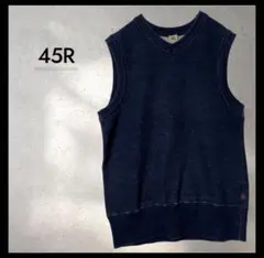 45rpmインディゴ スウェットベスト 藍染 R刺繍 裾リブ ユニセックス45R