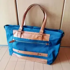 青と茶のキャンバス トートバッグ