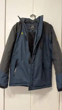 アウトドアジャケット　メンズ　フード付き青灰色 裏起毛