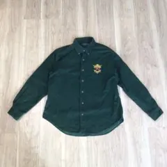 90's ラルフローレン　コーデュロイ　長袖シャツ　BD 刺繍ロゴ 緑 L