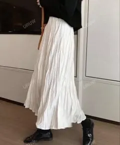 SHEIN ホワイト プリーツロングスカート