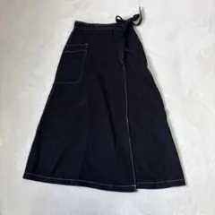 【ユニバーサルオーバーオール×ニコアンド】麻混 黒 ロングラップスカートのサムネイル