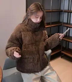 ダウンジャケット　コーデュロイ　ブラウン