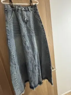 デニム フリンジヘム ロングスカート