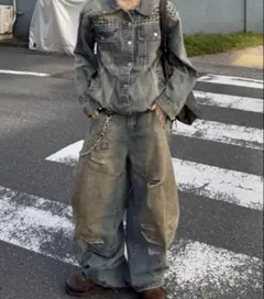 YOLO 2タックストライプワイドデニムスラックス - メルカリ