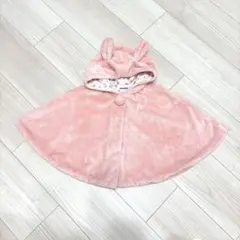 ウサギの耳付きフリースベビーポンチョ ピンク