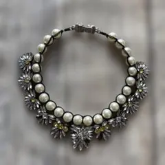 ビンテージ風パールクリスタルネックレス