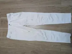 ホワイト デニムパンツ ドローストリング フリンジ裾のサムネイル