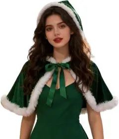☆Ymgotクリスマス サンタ コスプレ ケープ グリーン フリーサイズ