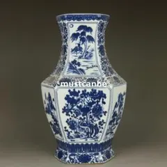 青花釉下彩麒麟花将軍缶 景徳鎮 陶磁器 装飾品 現代工芸品 美術品 置物