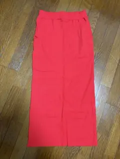 andme 【15色展開】セルフカットリブロングタイトスカート レッド L