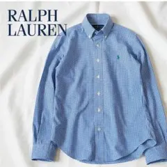 【美品】ラルフローレン ギンガムチェック シャツ スリムフィット XS 青×白