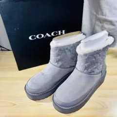 【COACH CM593スエードシグネチャームートンショートブーツグレー23cmのサムネイル