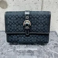 COACH コーチ シグネチャー 三つ折り財布 ブラック キャンバス レザー