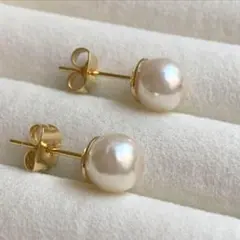 8mm 淡水　パールピアス　サージカルステンレス　ゴールド
