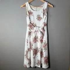【PEYTON PLACE】花柄フレアワンピースリボン(M)二次会パーティー