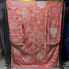510u1☆振袖用長襦袢 総絞り 鹿の子 桐 /裄62.5袖丈108/広衿☆美品