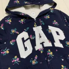 Y2K GAP ジップアップ　パーカー　ロゴ　花柄　ネイビー　グランジ　裏地ボア