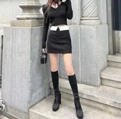 Rady バイカラースカートニットセットアップ