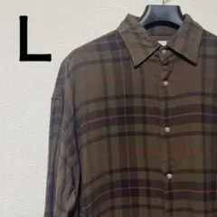 ブラウン 茶色 チェックシャツ 古着