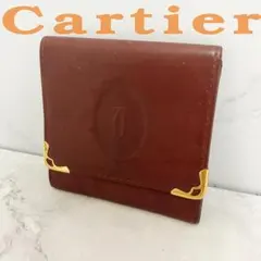 B877 Cartier★レザー コインケース ゴールド金具 バーガンディ
