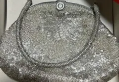 アンティーク　シルバー ビーズ装飾 ハンドバッグ　パーティー　お祝い行事