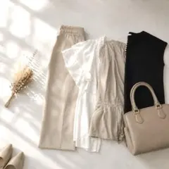オフィスカジュアルコーデ 通勤 夏服 半袖ブラウスパンツ 4点セット M〜F