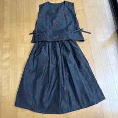 着物リメイク＊藍泥系本場大島紬 花柄文様ノースリーブテント型フレア