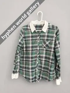 hyphen world galleryチェック　長袖シャツ グリーン×ホワイトのサムネイル