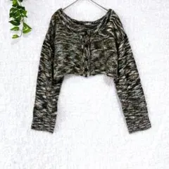 2169【美品】バイユアンス　ショート丈カーディガン　ミックスニット　モヘア風