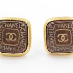 CHANEL シャネル スクエア ココ ブラウン×ゴールド イヤリング