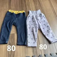 ベビー服 2点セット デニム風・ヒツジ柄 80 裏起毛 モコモコ