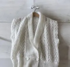 昭和レトロ古着ハンドメイド風＊襟つきニットカーディガンニットベストビンテージ