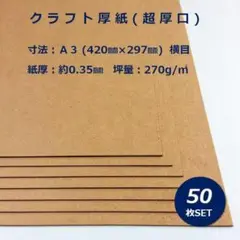 クラフト紙A3 厚紙 270g/m2 50枚 プリンタ対応 手芸材料 0.35㎜