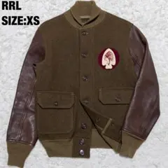 RRL◆インディアン ワッペン刺繍 袖レザー ウール スタジャン XS