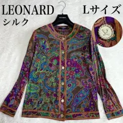 レオナール ジャケット 42サイズ LL カンカン素材 花柄 長袖ジャケット