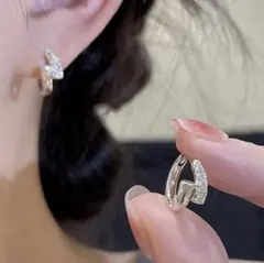 s51 キュービックジルコニア デザインフープピアス｜シルバー 小ぶり 上品