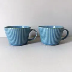 美濃焼　菊型　しのぎ　スープカップ　マグカップ　ターコイズブルー　2点