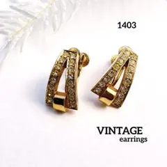 1403 ヴィンテージ イヤリング トライアングル ゴールド クリスタル フープ
