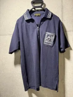 ポロシャツ ハーフジップ 刺繍 ネイビー