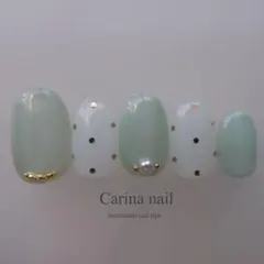 5709 ジェルネイルチップエレガントホロドットピスタチオグリーン