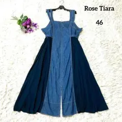 【人気デザイン♡希少46】ローズティアラ　デニム×シフォンプリーツ異素材ワンピ