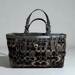 COACH シグネチャー キャンバス×スエード トートバッグ カーキ系 正規品