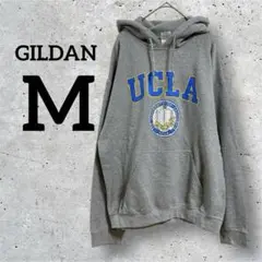 GILDAN ギルダン【M】フード付きパーカー　ロゴ　グレー　長袖　ユニセックス