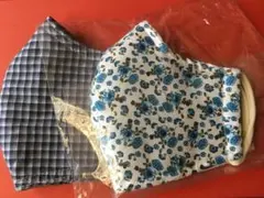 花柄(新品未使用)とチェック柄(2回ほど使用。洗濯済み)のマスク2枚セット　L