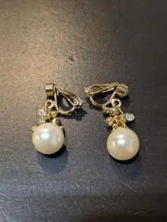 【イヤリング】ゴールドパールクリスタルビーズ