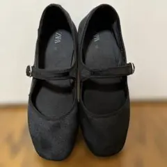ZARA kids ベルベットフラットシューズ　サイズ32 ブラック