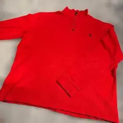90S　POLOラルフローレン　ハーフジップスウェット　赤　L
